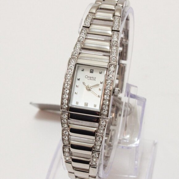 Caravelle Ladies Dress Watch By Bulova 56 Crystal Embedded Bezel & Bracelet 17mm - Picture 4 of 11